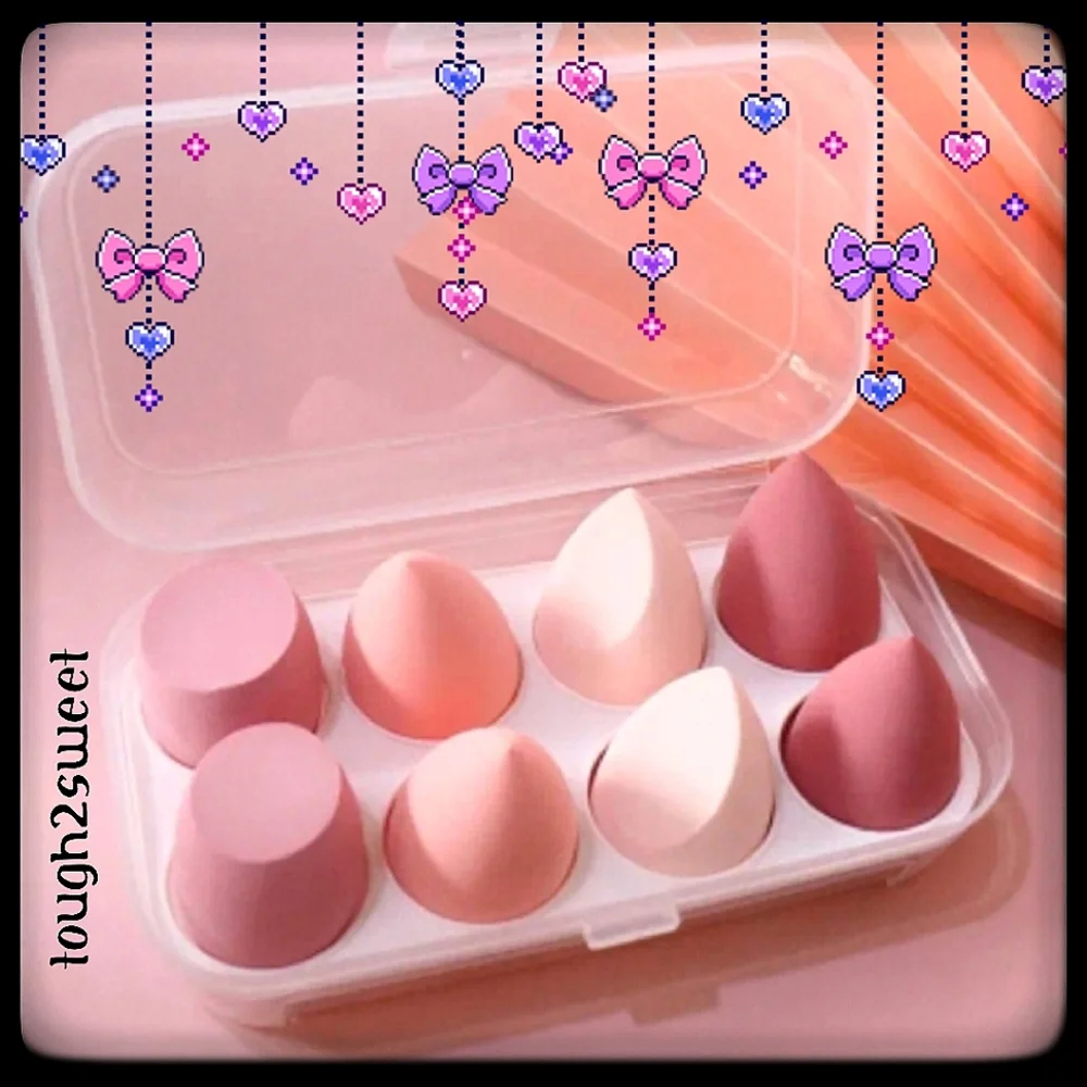 🆕️LAST 1🩷BABY POWDER PINK MAKEUP SPONGE SET OF 8 W/PLASTIC PROTECTIVE CASE